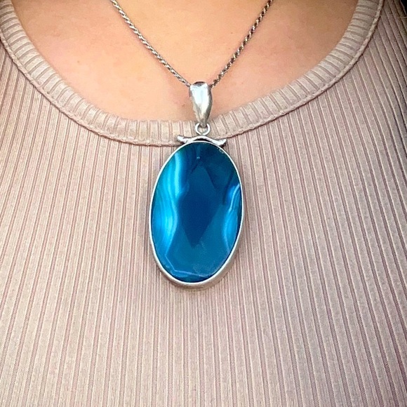 Jewelry - Banded Blue Agate Pendant